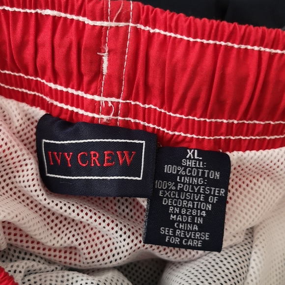 Men's XL Ivy Crew Swim Shorts, Red White & Navy Blue, Embroidered Logo, Pockets - Picture 5 of 6